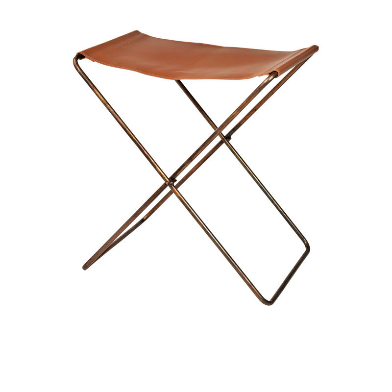 "Nola" Leather & Copper Folding Stool
