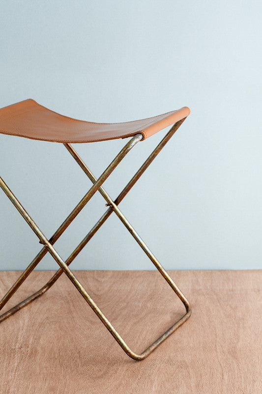 "Nola" Leather & Copper Folding Stool