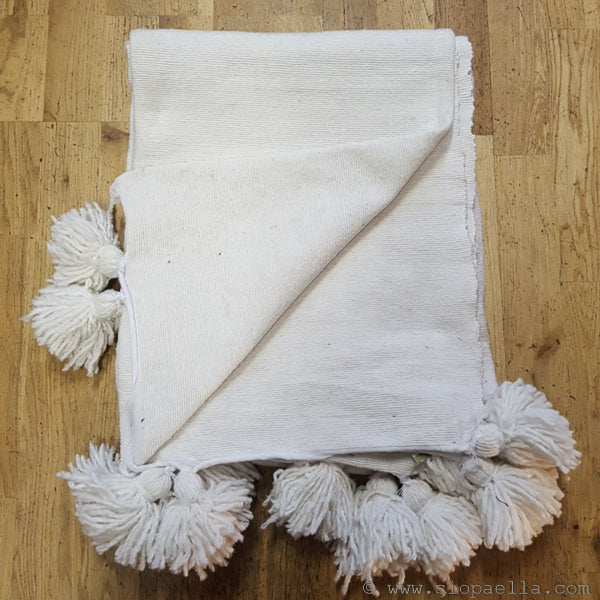 Moroccan White Pom Pom Throw