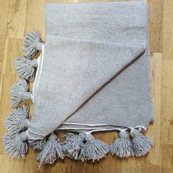 Moroccan Grey Pom Pom Throw