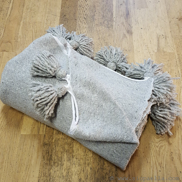 Moroccan Grey Pom Pom Throw