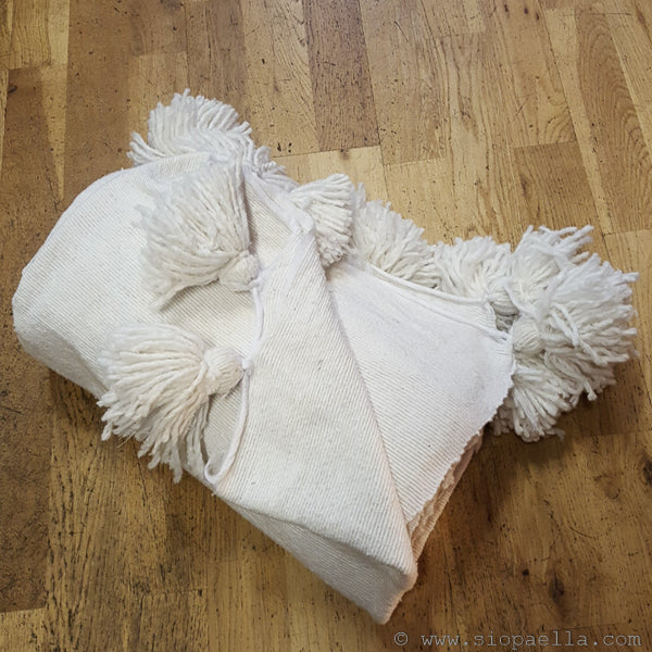 Moroccan White Pom Pom Throw