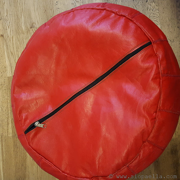 Moroccan Red Leather Pouffe - Large