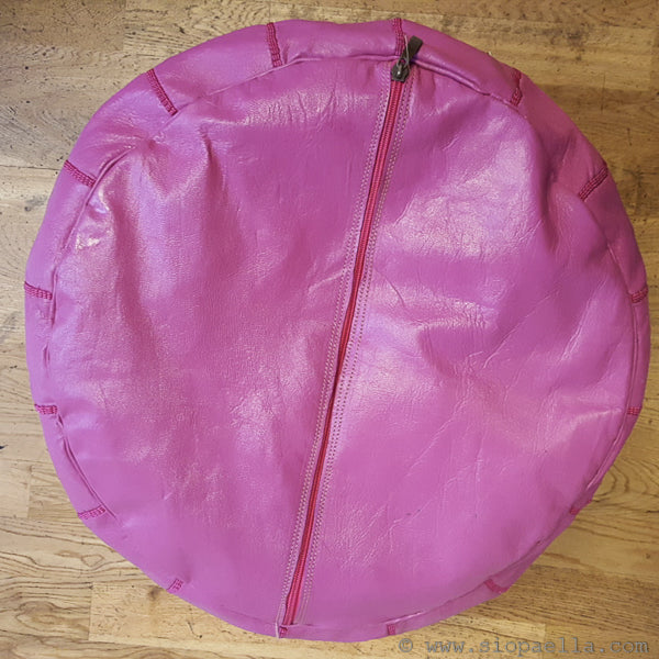 Moroccan Pink Leather Pouffe - Large