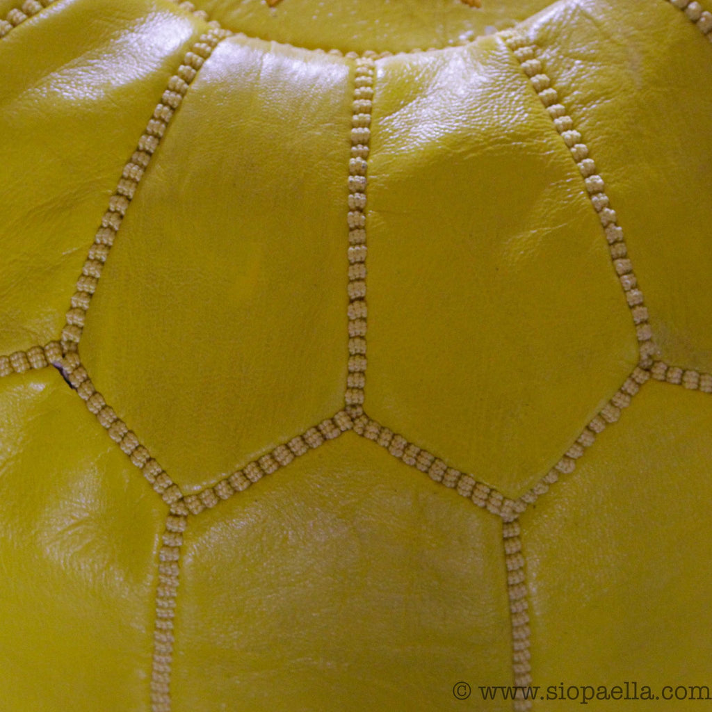 Moroccan Citron Leather Hand Stitched Pouffe