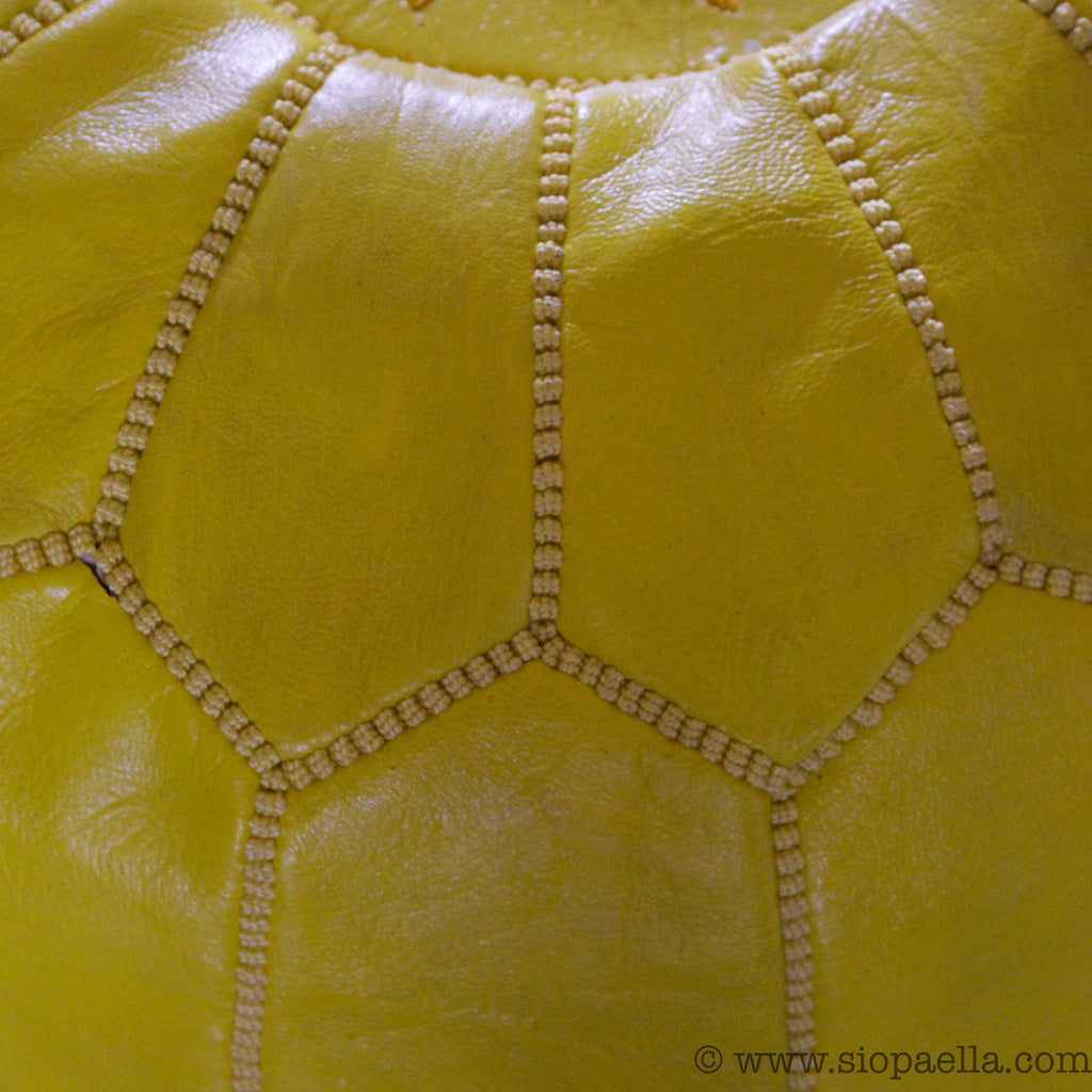 Moroccan Citron Leather Hand Stitched Pouffe