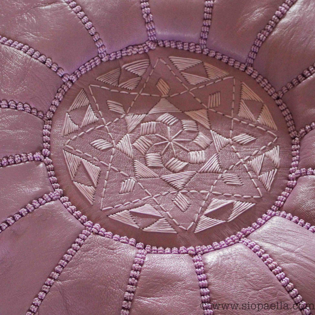 Moroccan Lilac Leather Hand Stitched Pouffe
