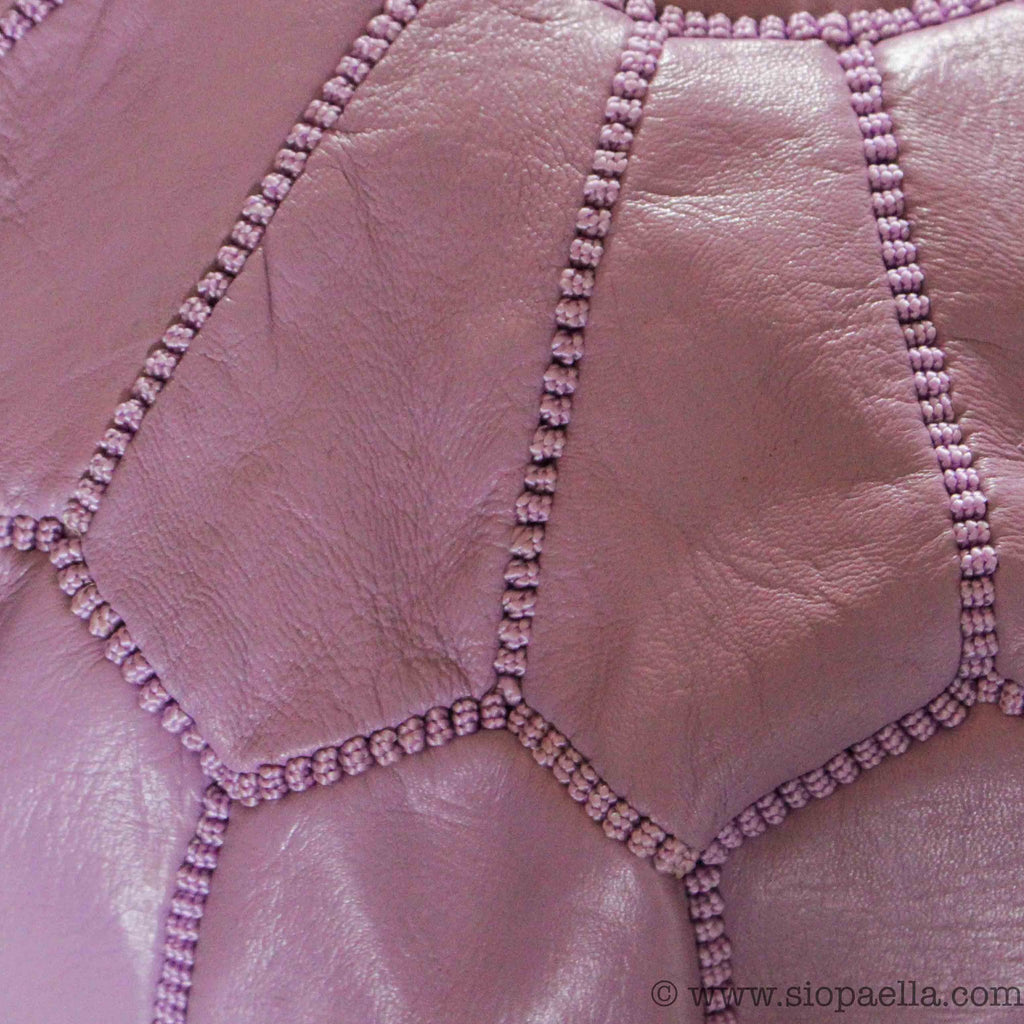 Moroccan Lilac Leather Hand Stitched Pouffe