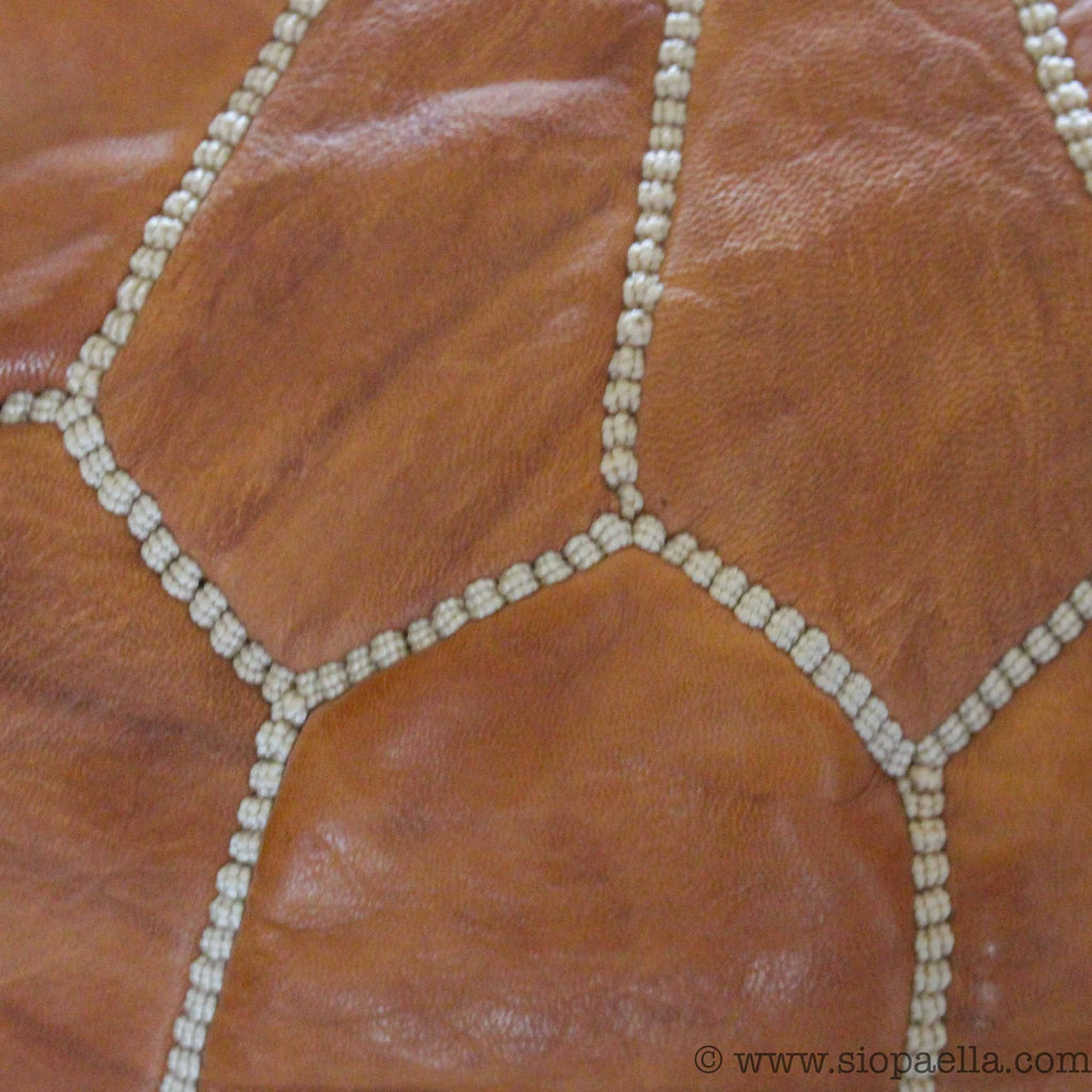 Moroccan Tan Leather Hand Stitched Pouffe