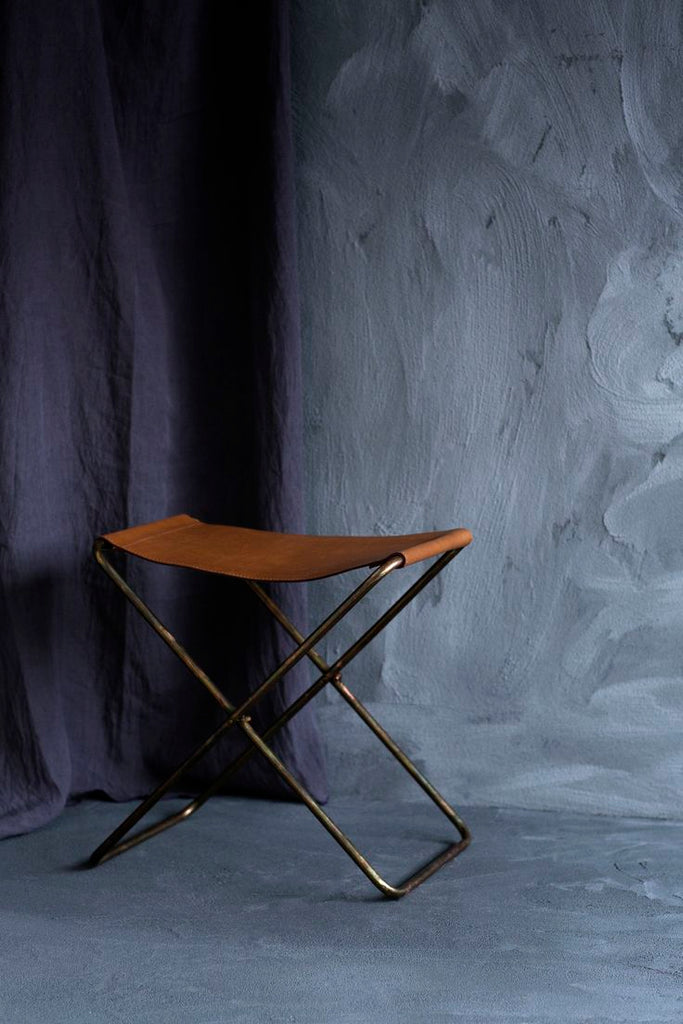 "Nola" Leather & Copper Folding Stool