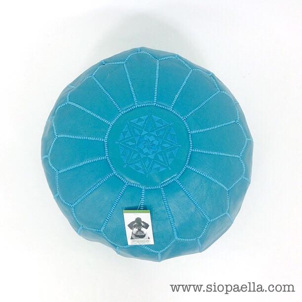 Moroccan Teal Leather Pouffe - Large