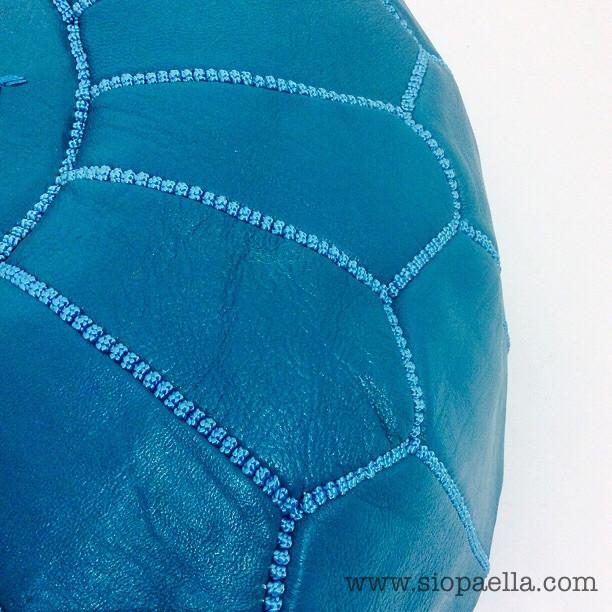 Moroccan Teal Leather Pouffe - Large