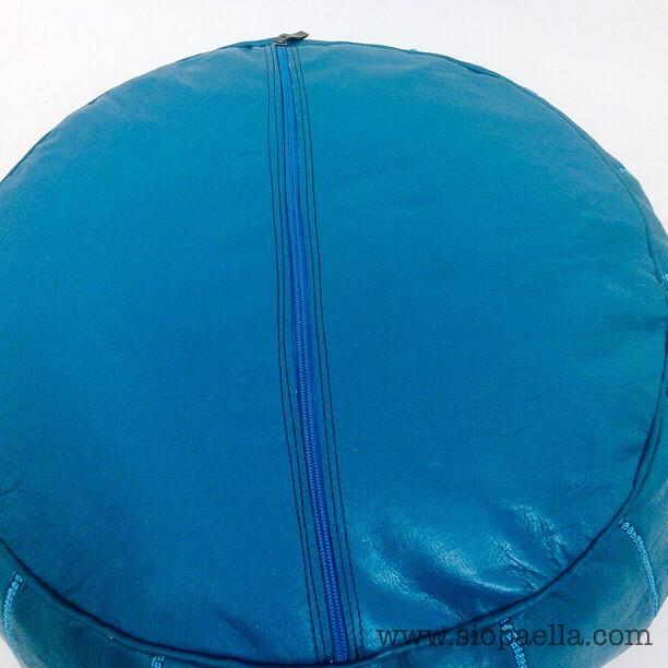 Moroccan Teal Leather Pouffe - Large