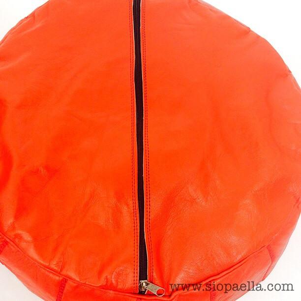 Moroccan Red Leather Pouffe - Large