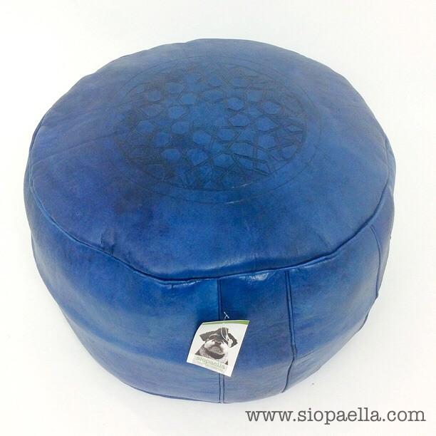 Moroccan Navy Leather Pouffe - Large
