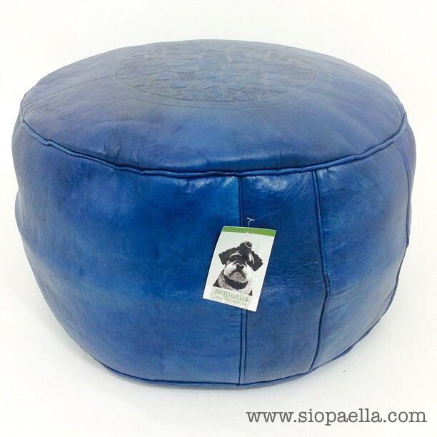 Moroccan Navy Leather Pouffe - Large