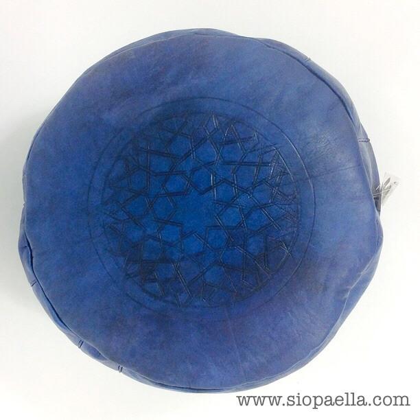 Moroccan Navy Leather Pouffe - Large