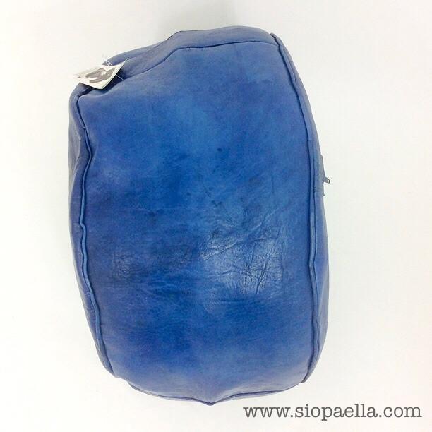 Moroccan Navy Leather Pouffe - Large