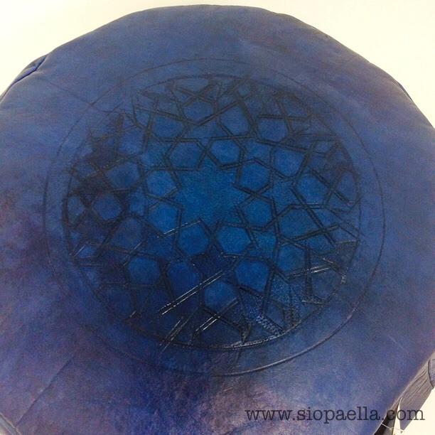 Moroccan Navy Leather Pouffe - Large