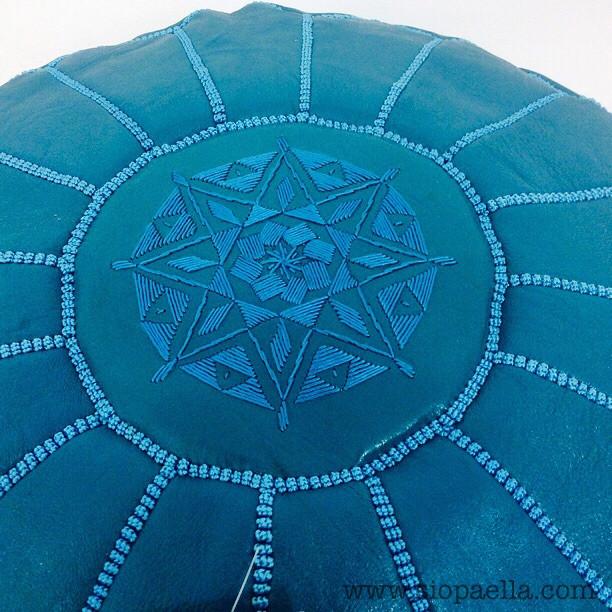 Moroccan Teal Leather Pouffe - Large