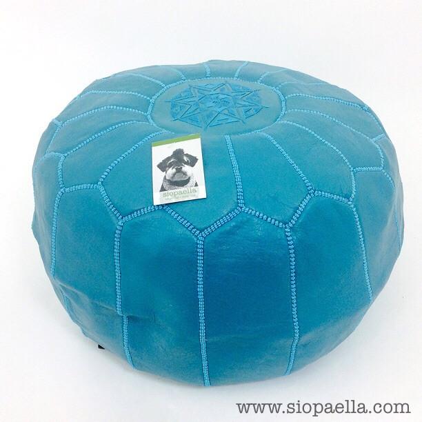 Moroccan Teal Leather Pouffe - Large